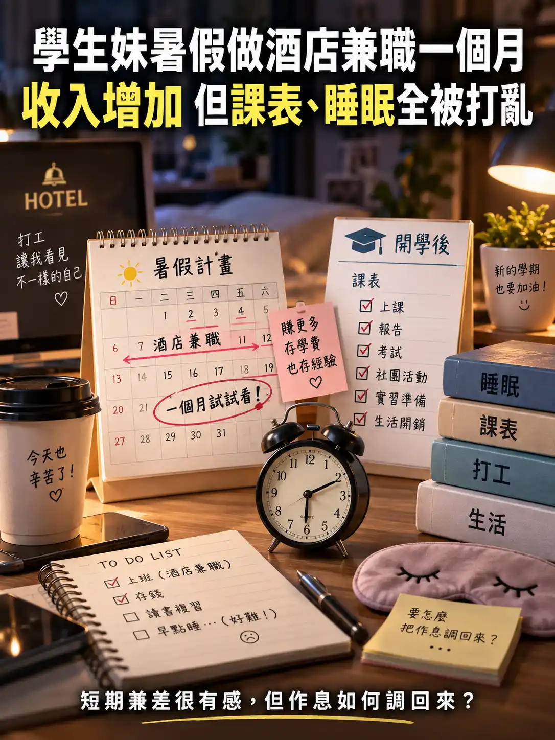 學生妹暑假做酒店兼職一個月，收入增加但課表、睡眠全被打亂