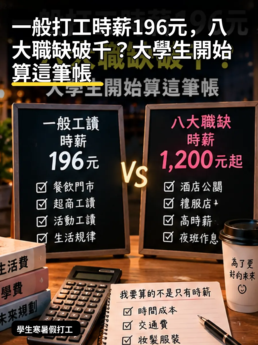 一般打工時薪196元，八大職缺破千？大學生開始算這筆帳 