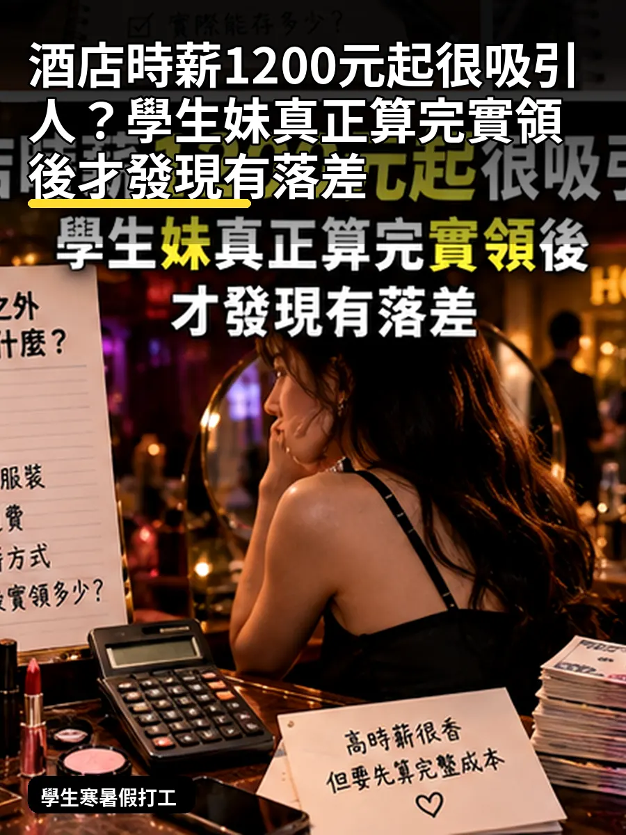 酒店時薪1200元起很吸引人?學生妹真正算完實領後才發現有落差 酒店時薪1200元起很吸引人?學生妹真正算完實領後才發現有落差