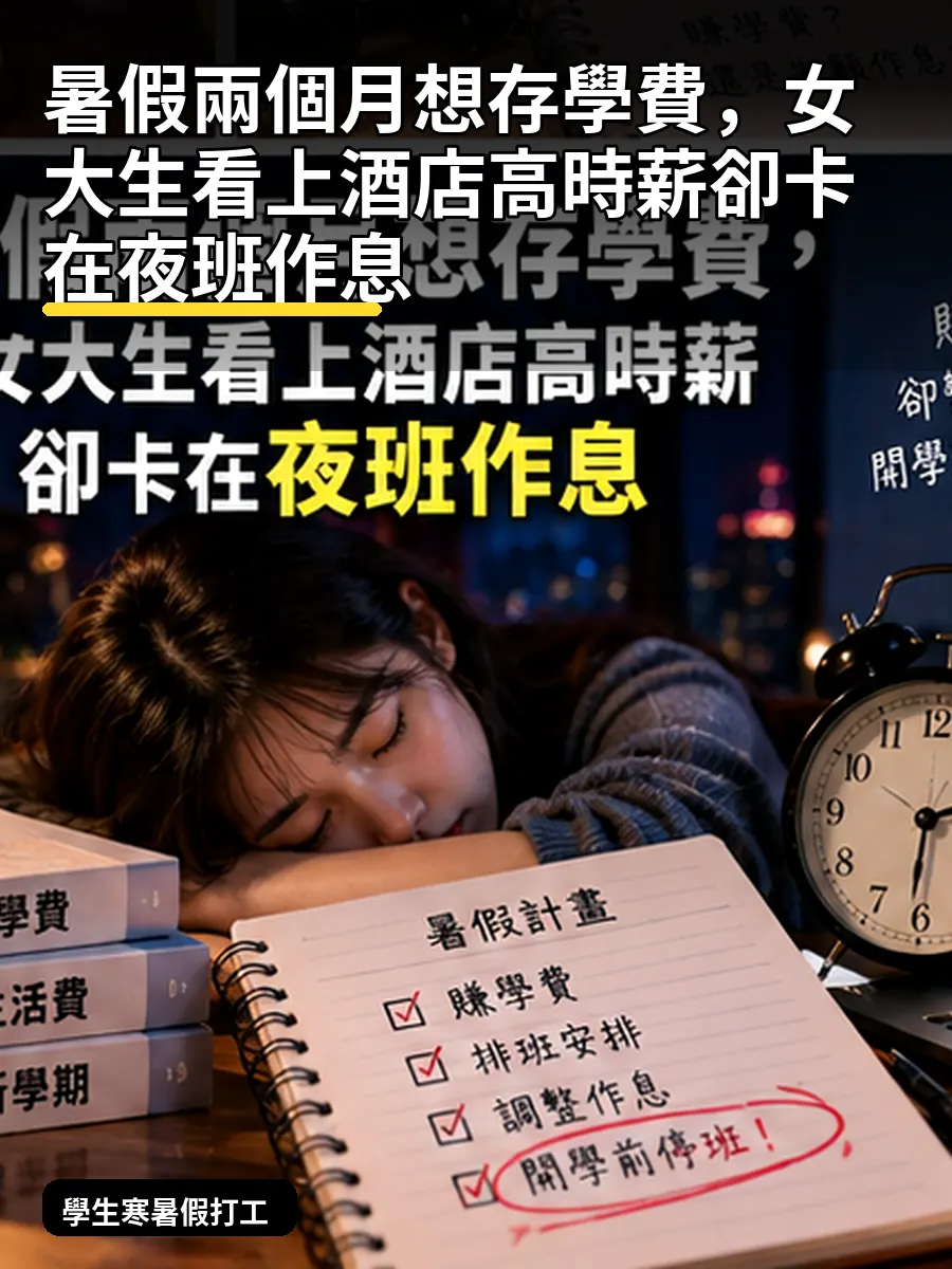 暑假兩個月想存學費,女大生看上酒店高時薪卻卡在夜班作息 暑假兩個月想存學費,女大生看上酒店高時薪卻卡在夜班作息
